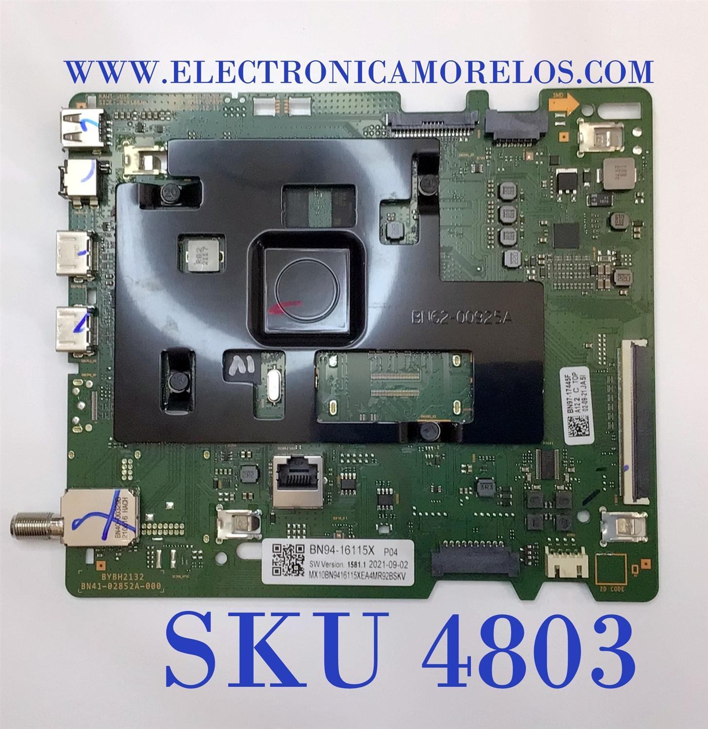 MAIN PARA SMART TV SAMSUNG 4K / NUMERO DE PARTE BN94-16115X / BN41-02852A / BN9416115X / BN41-02852A-000 / 16115X / PANEL CY-BT060HGSV1H / DISPLAY BN96-50741A  / JE601R3HD1K / UN60TU7000FXZA UA02
